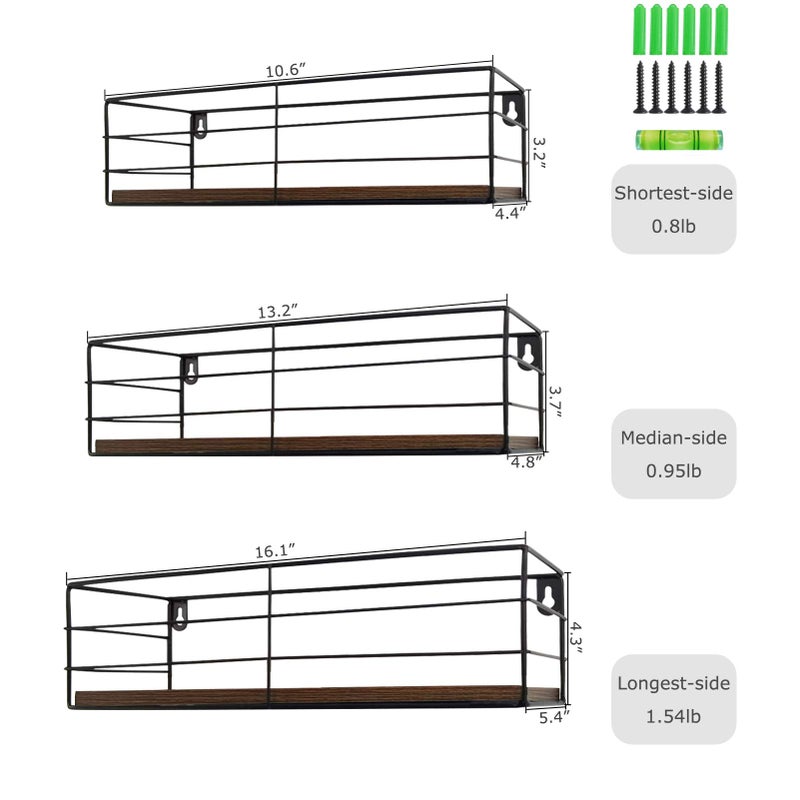 CRUGLA Floating Shelves Wall Mounted Set of 3, Hanging Storage Wall Shelf for Bathroom, Living Room, Bedroom, Kitchen Home - Image 2