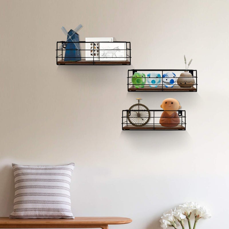 CRUGLA Floating Shelves Wall Mounted Set of 3, Hanging Storage Wall Shelf for Bathroom, Living Room, Bedroom, Kitchen Home - Image 3