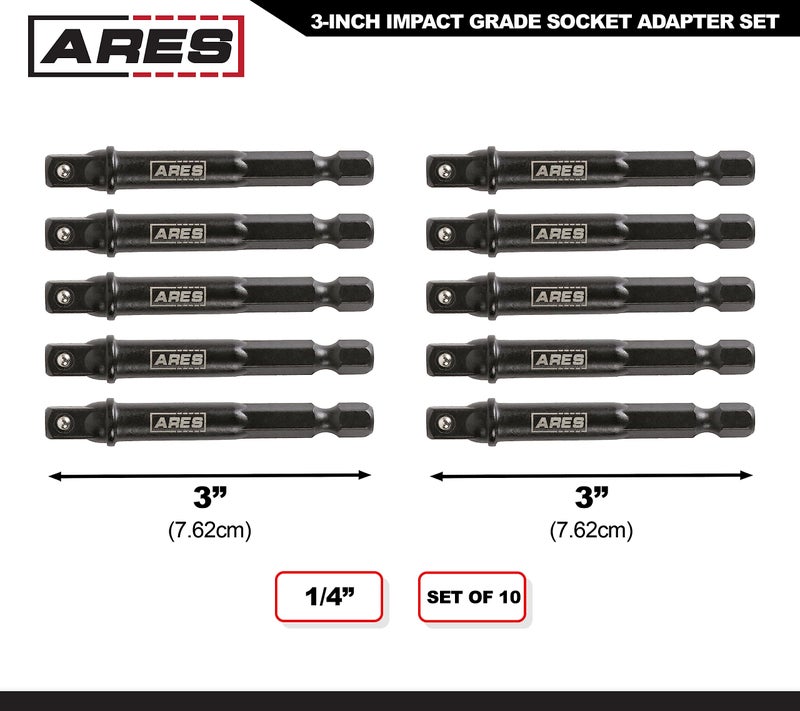 ARES ARES 70390-10-Piece 1/2-Inch Drive 3-Inch Impact Grade Socket Adapter Set - Turns Impact Drill Drivers into High Speed Socket Drivers  - Image 2