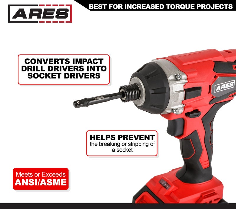ARES ARES 70390-10-Piece 1/2-Inch Drive 3-Inch Impact Grade Socket Adapter Set - Turns Impact Drill Drivers into High Speed Socket Drivers  - Image 4