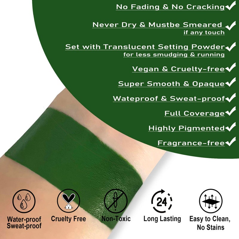 CCbeauty Witch Green Face Paint Stick, Face Painting Kit, Dark Green Cream SFX Makeup Foundation, Professional Body Paint for St. Patrick's Day, Halloween Costume Party, Grinch Hulk Monster Makeup - Image 2