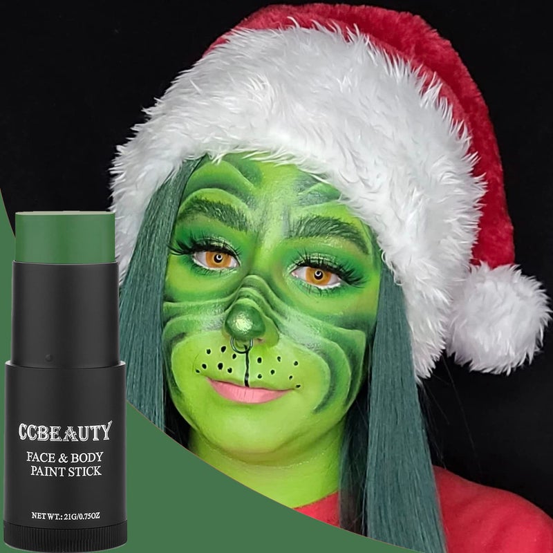 CCbeauty Witch Green Face Paint Stick, Face Painting Kit, Dark Green Cream SFX Makeup Foundation, Professional Body Paint for St. Patrick's Day, Halloween Costume Party, Grinch Hulk Monster Makeup - Image 5