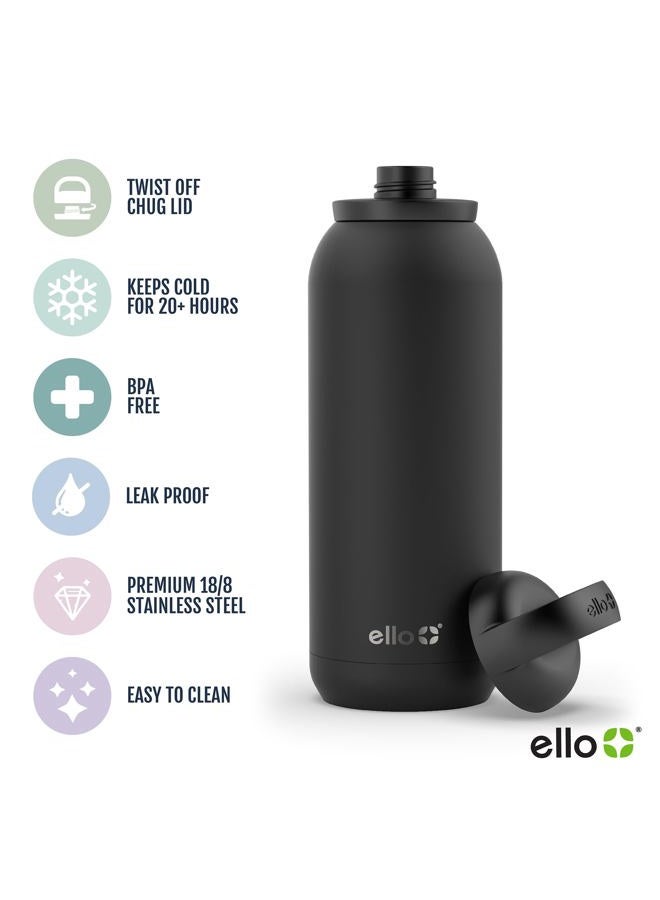 Ello Cooper Twist 40oz Stainless Steel Water Bottle with Chug Lid | Leak Proof | Double Walled and Vacuum Insulated | Built in Carry Loop | Dishwasher Safe | Gray - Image 3