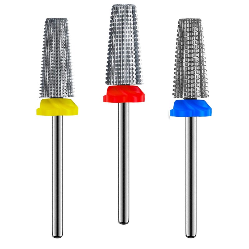 Depvko 3Pcs Carbide 5 in 1 Nail Drill Bit Set Two Way Rotate Use for Both Left and Right Handed XF F M 332 Inches Brocas Para Drill Nails for Acrylic Nail Gel Fast Remove