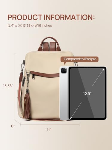 Telena Backpack Purse for Women, PU Leather Anti Theft Travel Backpack Purse Shoulder Bags with Tassel Contrast Creamy White - Image 3