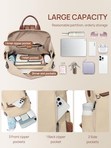 Telena Backpack Purse for Women, PU Leather Anti Theft Travel Backpack Purse Shoulder Bags with Tassel Contrast Creamy White - Image 4