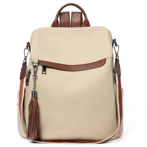 Telena Backpack Purse for Women, PU Leather Anti Theft Travel Backpack Purse Shoulder Bags with Tassel Contrast Creamy White - Image 1