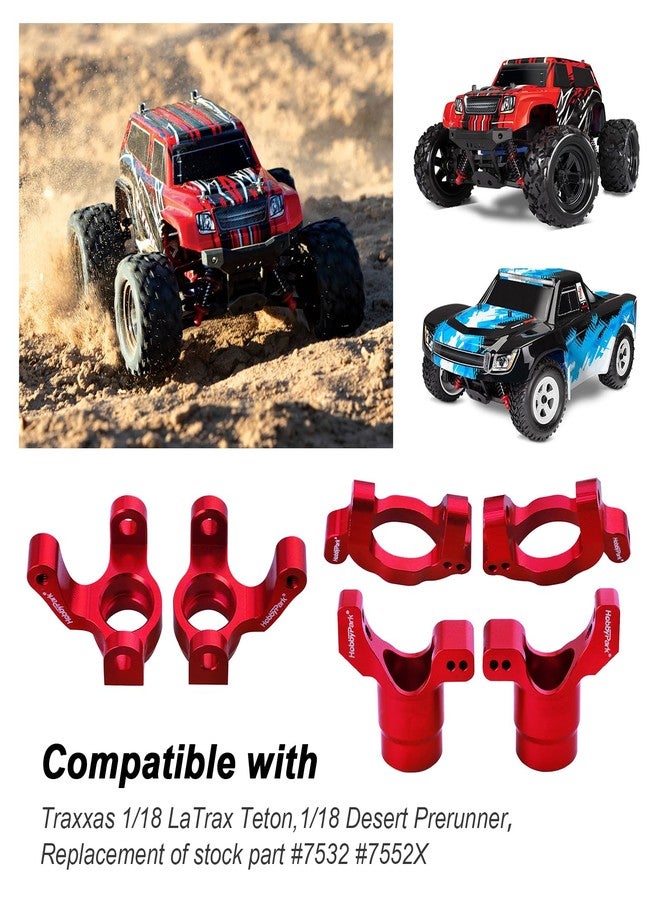 Hobbypark Aluminum Caster Blocks C-Hubs Steering Block Stub Axle Carriers Knuckles Set for Traxxas 1/18 LaTrax Teton Desert Prerunner Rally, Replace Parts 7532 7552X (Red) - Image 2