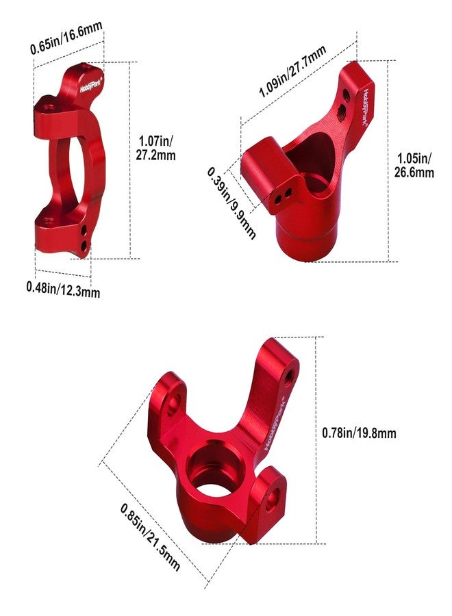 Hobbypark Aluminum Caster Blocks C-Hubs Steering Block Stub Axle Carriers Knuckles Set for Traxxas 1/18 LaTrax Teton Desert Prerunner Rally, Replace Parts 7532 7552X (Red) - Image 4