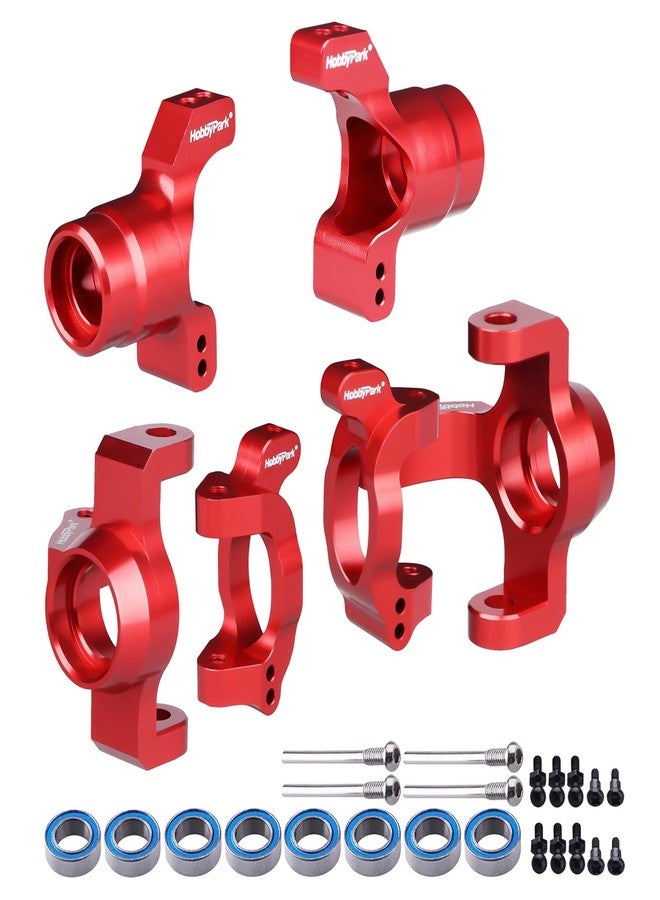 Hobbypark Aluminum Caster Blocks C-Hubs Steering Block Stub Axle Carriers Knuckles Set for Traxxas 1/18 LaTrax Teton Desert Prerunner Rally, Replace Parts 7532 7552X (Red) - Image 1