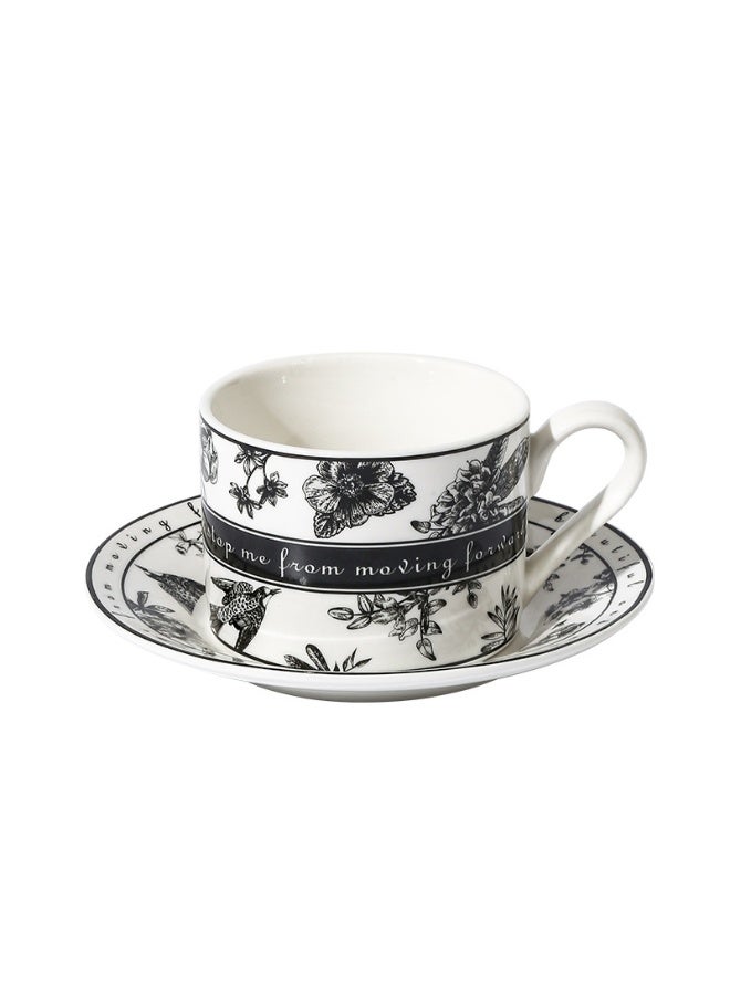 Anna Black and White Printed Ceramic Coffee Mug and Saucer Gift Set - Creative Home Tableware - Image 1