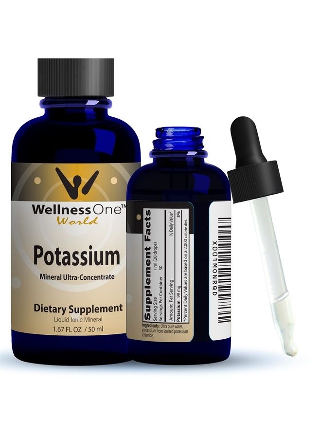 WellnessOne Liquid Potassium Supplement - Ionized Potassium Chloride Drops for Metabolism, Muscle Energy, Immunity, & Nervous System - Easy to Take Pure Potassium Mineral Supplements - 1.67 fl oz - Image 1
