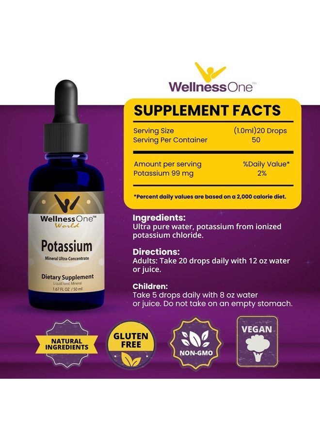 WellnessOne Liquid Potassium Supplement - Ionized Potassium Chloride Drops for Metabolism, Muscle Energy, Immunity, & Nervous System - Easy to Take Pure Potassium Mineral Supplements - 1.67 fl oz - Image 2