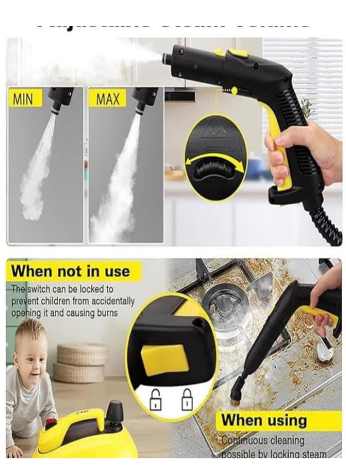 2000W Steam Cleaner, 5 Bar High Pressure Steam Cleaner High Temperature for Kitchens Bathrooms Car Interiors Yellow - Image 5