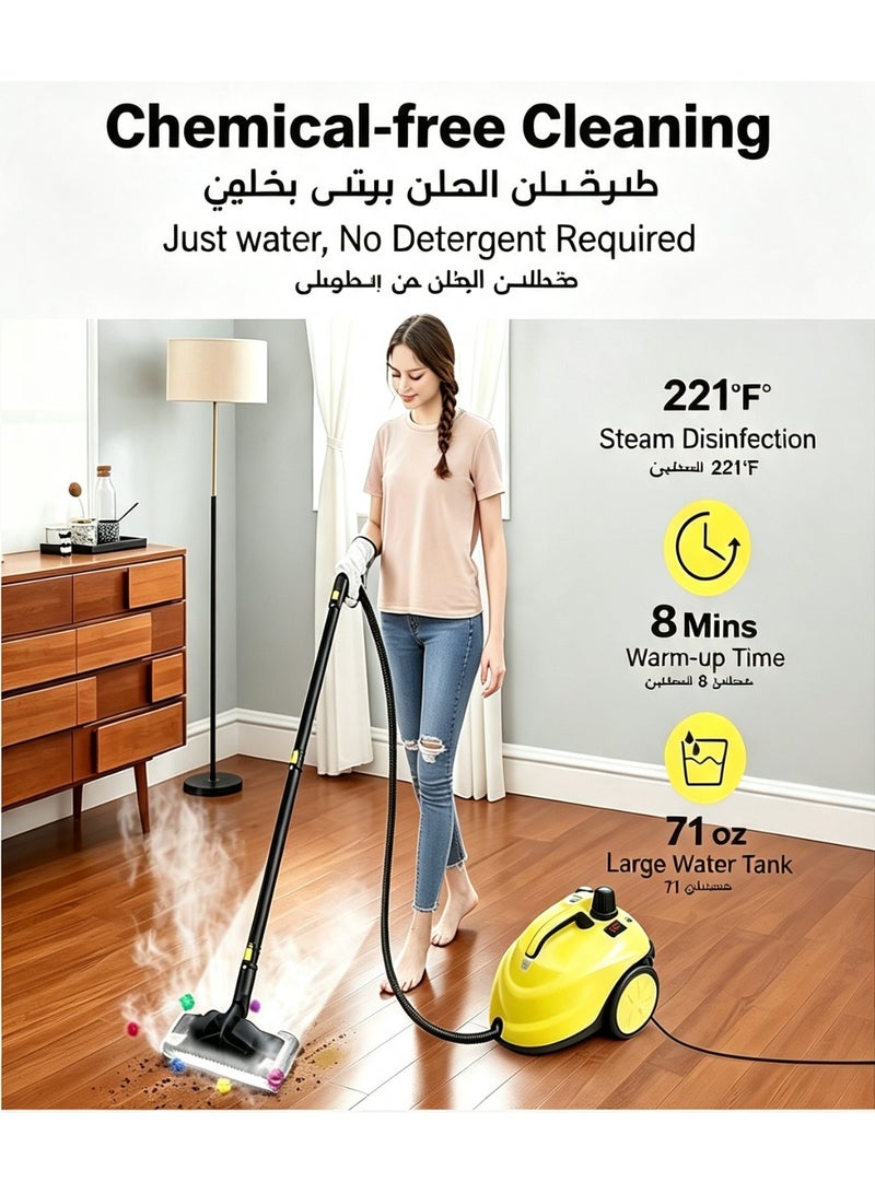 Handheld Steam Cleaner 2000W 5 Bar Portable Steam Mop, 2L Large Tank Fast Heat Up to 8m with 18 Accessories, Chemical-Free High Temperature Steamer for Home Kitchen Bathroom Tile Carpet Car Interior Cleaning Window, Furniture Couch Grout Wallsand Clothes - Image 2