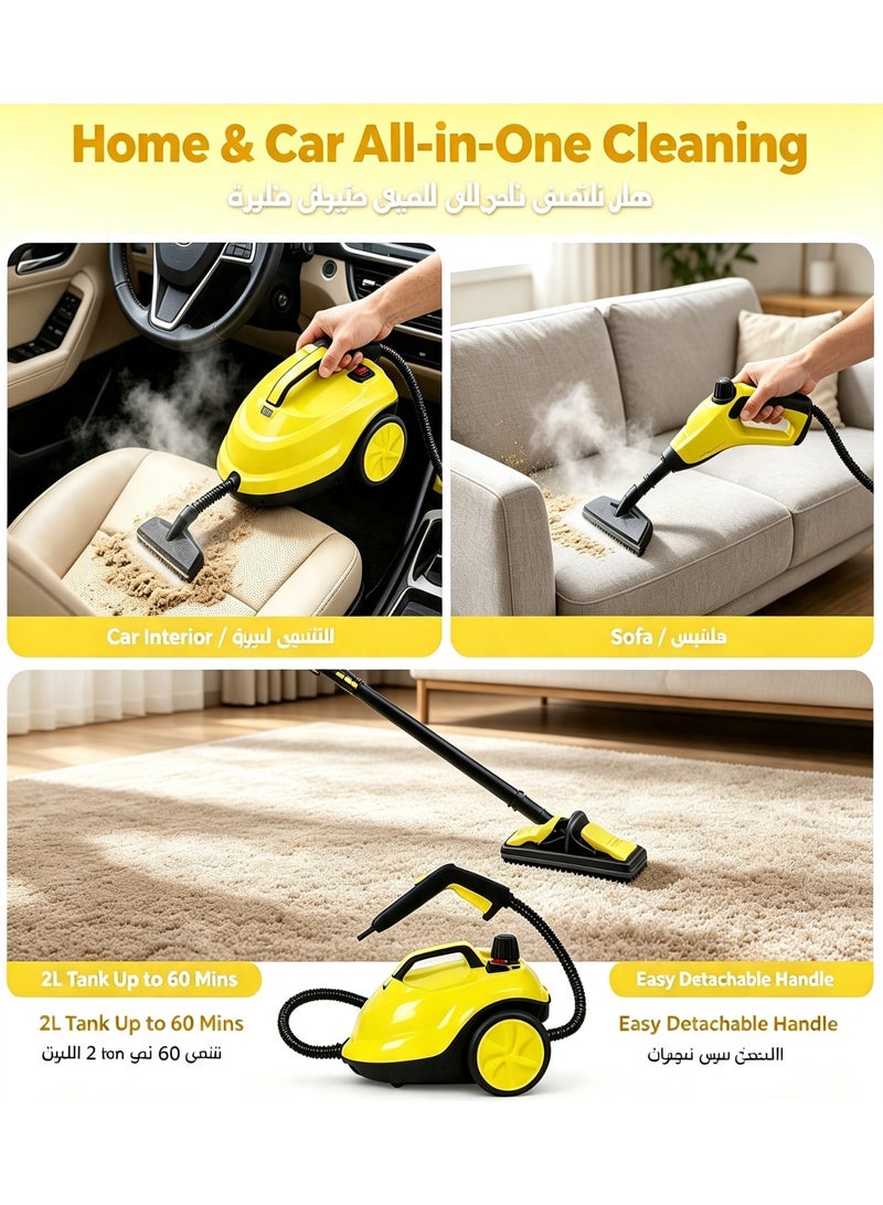 Handheld Steam Cleaner 2000W 5 Bar Portable Steam Mop, 2L Large Tank Fast Heat Up to 8m with 18 Accessories, Chemical-Free High Temperature Steamer for Home Kitchen Bathroom Tile Carpet Car Interior Cleaning Window, Furniture Couch Grout Wallsand Clothes - Image 4