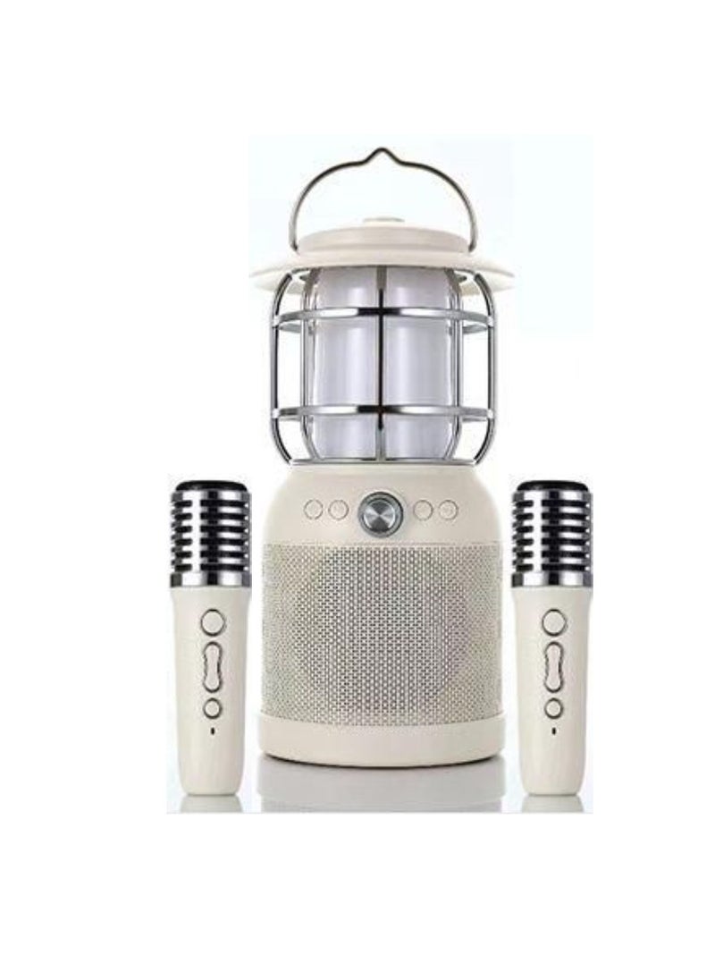 SODO - Portable Karaoke Camping Lantern With Wireless Bluetooth Speaker And Dual Microphones Light Up the Night With Music and Fun Beige - Image 1