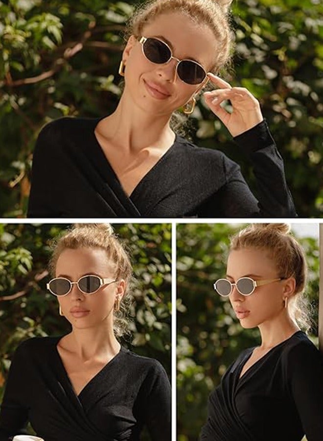 Oval Sunglasses Women Men Retro Round Vintage Men's Metal Frame Sunglass Polarized Sun Glassess UV400 Protection Eye Glasses, Gold - Image 2
