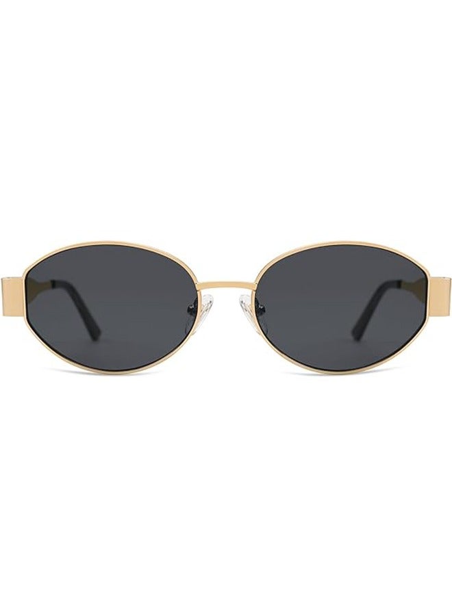 Oval Sunglasses Women Men Retro Round Vintage Men's Metal Frame Sunglass Polarized Sun Glassess UV400 Protection Eye Glasses, Gold - Image 3