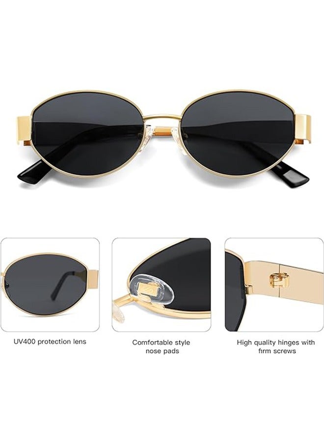 Oval Sunglasses Women Men Retro Round Vintage Men's Metal Frame Sunglass Polarized Sun Glassess UV400 Protection Eye Glasses, Gold - Image 4