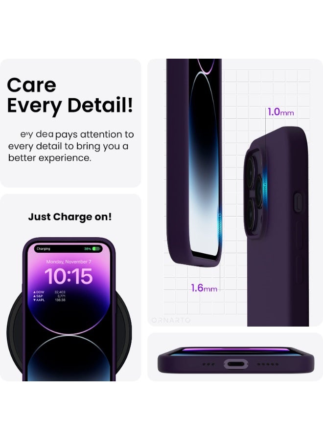 جراب متوافق مع iPhone 15 Pro Max مقاس 6.7 بوصة، جراب هاتف نحيف من السيليكون السائل مكون من 4 طبقات من المطاط الهلامي الناعم المقاوم للصدمات مع بطانة من الألياف الدقيقة المضادة للخدش (أرجواني غامق) - Image 4