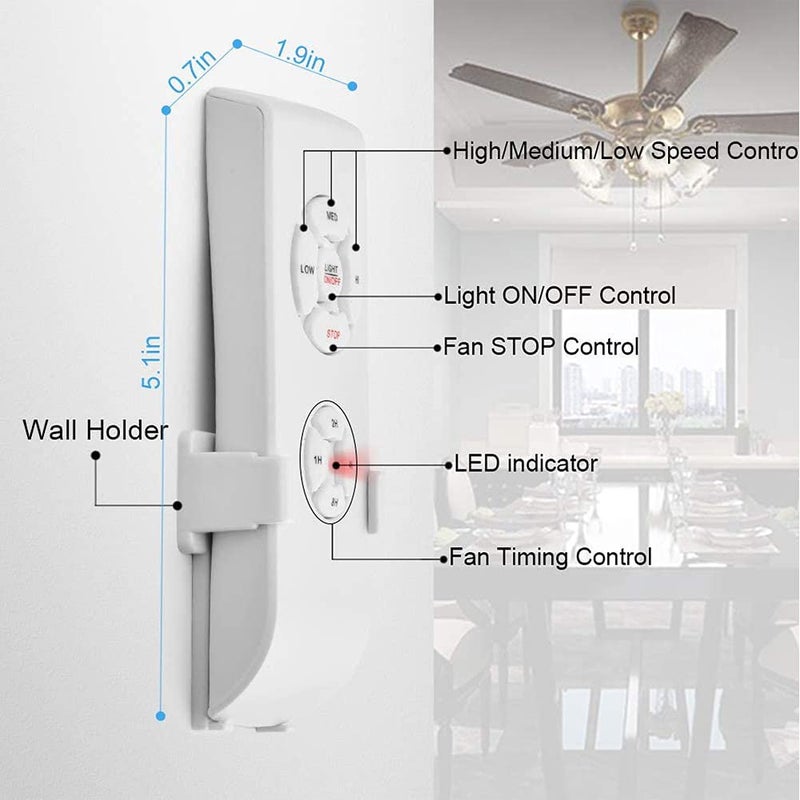 Smekitlly 2 Pack Universal Ceiling Fan Remote Control Kit - 3-in-1 Wireless Mini Remote with Speed Control, Light Switch & Timer for Hunter, Honeywell, Harbor Breeze & Other Major Brands - Image 5