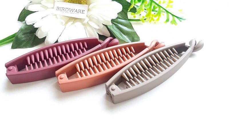 BIRDWARE Big-Size Black Color Imported Rubber Acrylic Material Stone Banana Hair Clips For Women (Pack of 4 Pc, Multi Colour) | Hair Clutchers - Image 2