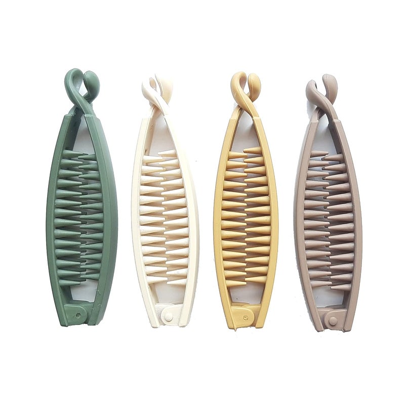 BIRDWARE Big-Size Black Color Imported Rubber Acrylic Material Stone Banana Hair Clips For Women (Pack of 4 Pc, Multi Colour) | Hair Clutchers - Image 1