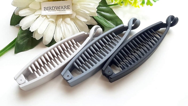 BIRDWARE Big-Size Black Color Imported Rubber Acrylic Material Stone Banana Hair Clips For Women (Pack of 4 Pc, Multi Colour) | Hair Clutchers - Image 3