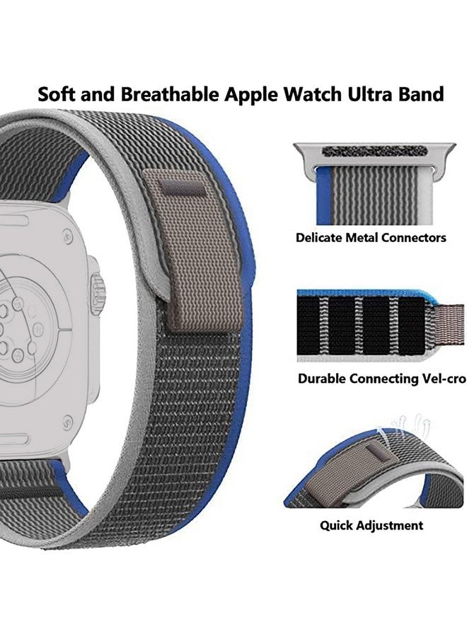 Sounce Sounce Soft Breathable Sport Nylon Loop Strap Compatible with iWatch Bands 49mm 45mm 44mm 42mm Adjustable G-Hook Straps for iWatch Series SE 9 8 7 6 5 4 3 2 1 & Ultra 2 - Blue & Grey - Image 3
