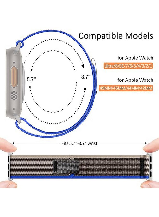 Sounce Sounce Soft Breathable Sport Nylon Loop Strap Compatible with iWatch Bands 49mm 45mm 44mm 42mm Adjustable G-Hook Straps for iWatch Series SE 9 8 7 6 5 4 3 2 1 & Ultra 2 - Blue & Grey - Image 5