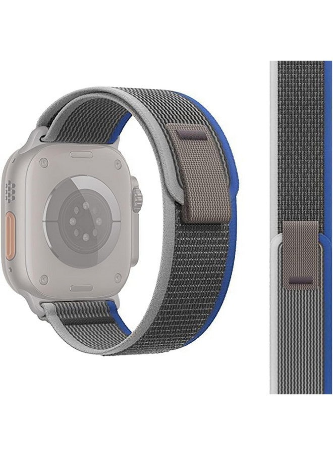 Sounce Sounce Soft Breathable Sport Nylon Loop Strap Compatible with iWatch Bands 49mm 45mm 44mm 42mm Adjustable G-Hook Straps for iWatch Series SE 9 8 7 6 5 4 3 2 1 & Ultra 2 - Blue & Grey - Image 4