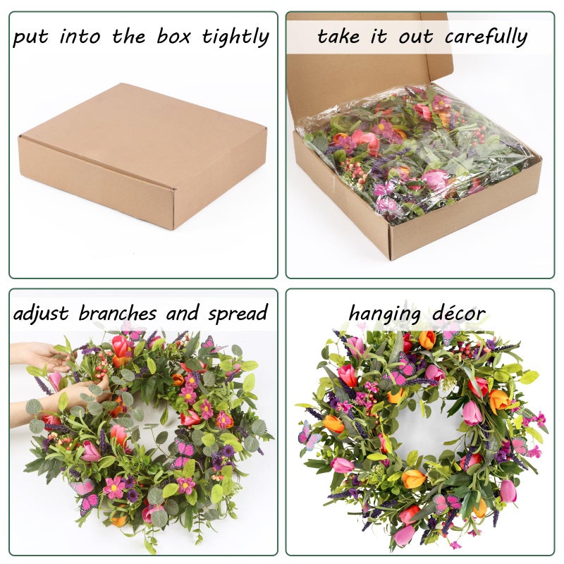 lokeisna 24" Wreaths for Front Door, Wreath with Tulip Wreath, Butterfly, Lavender and Eucalyptus, Vivid Artificial Floral for Wall Window Farmhouse Party Holiday Home DÃ©cor - Image 5