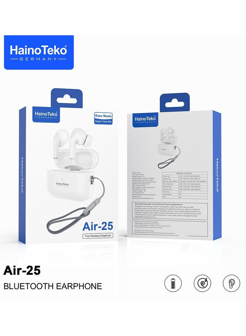 Haino Teko Air 25 True Wireless Bluetooth Earphones With Bass Rich Sound and Super Clear Microphone Compatible With Android Mobiles and Tablets