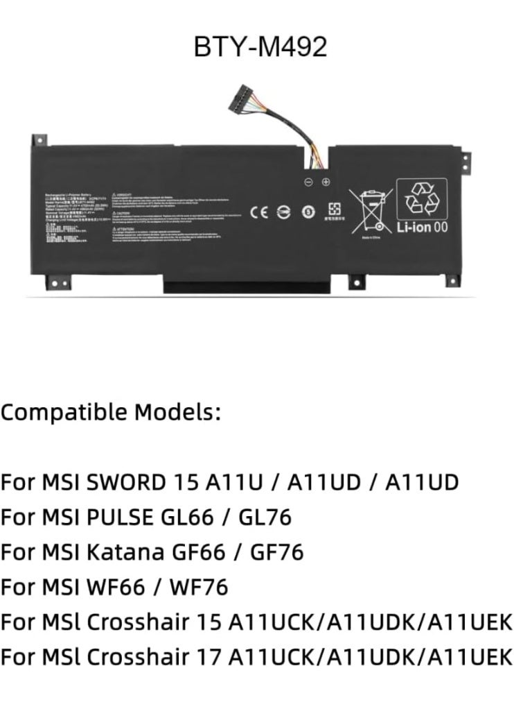 ماكس باور بطارية لابتوب BTY-M492 لأجهزة MSI WF66 WF76 Pulse GL66 GL76 Katana GF66 GF76 11UC 11UD 11UE 12UE Sword 15 A11U Crosshair 15 17 A11UEK Series 53.5Wh 11.4V 4700mAh - Image 5