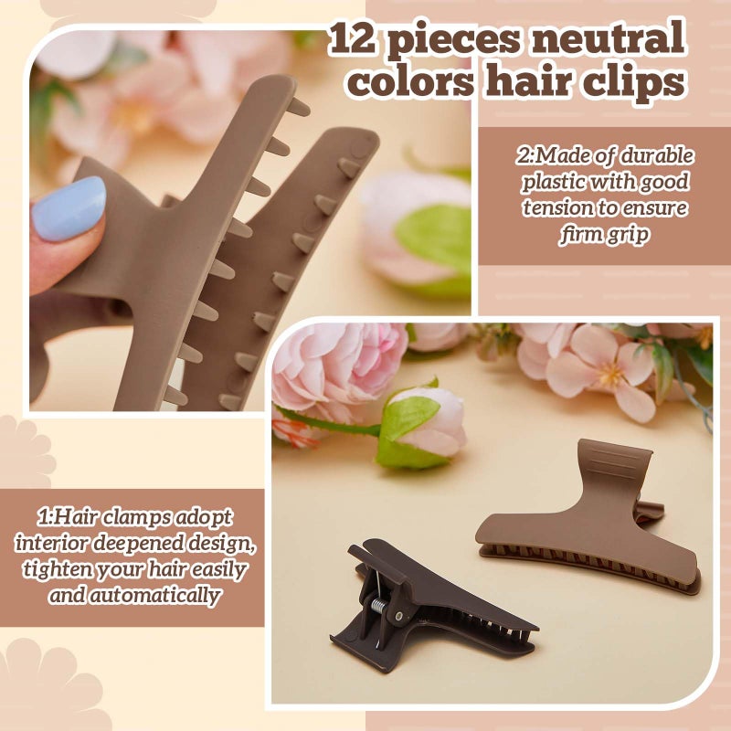 Batiyeer 12 Pcs Butterfly Hair Clips for Styling Sectioning Hair Clips for Women Butterfly Clamps Non Slip Claw Salon Section for Cutting Styling Coloring Thick Thin(Neutral Color) - Image 4