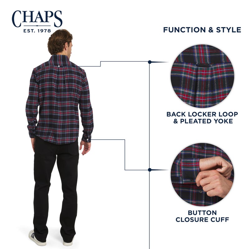 Chaps Men's Classic Fit Long Sleeve Button Down Stretch Flannel Casual Woven Shirt, Black Multi, XX-Large - Image 5