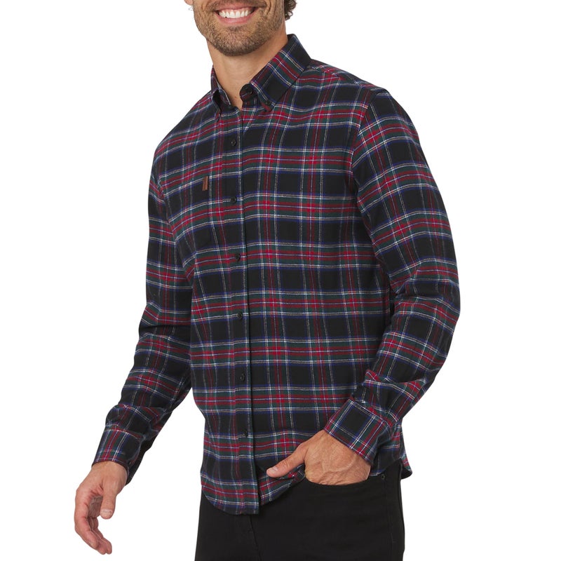Chaps Men's Classic Fit Long Sleeve Button Down Stretch Flannel Casual Woven Shirt, Black Multi, XX-Large - Image 1