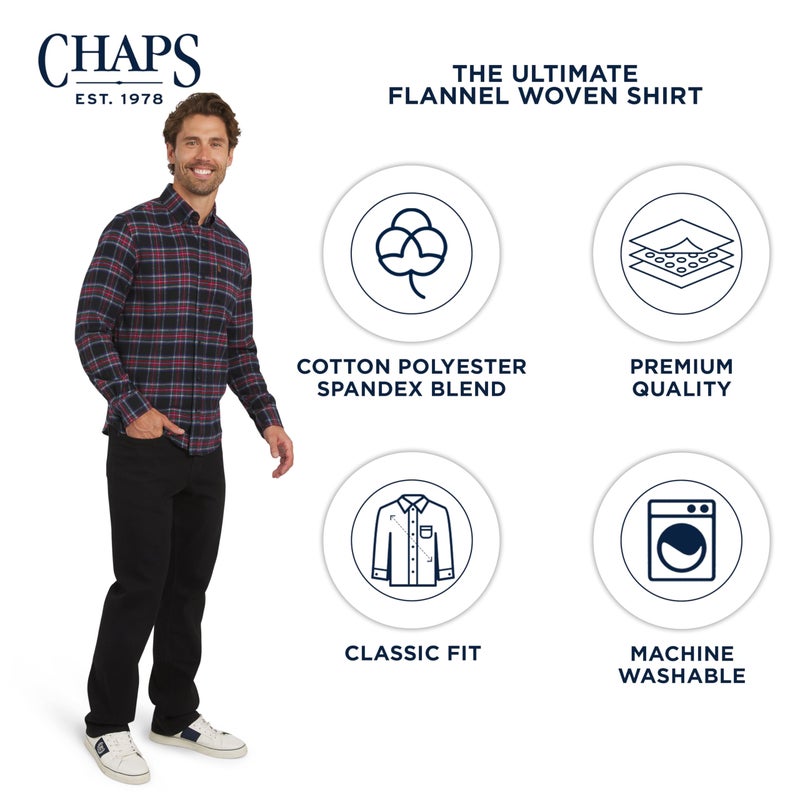 Chaps Men's Classic Fit Long Sleeve Button Down Stretch Flannel Casual Woven Shirt, Black Multi, XX-Large - Image 4