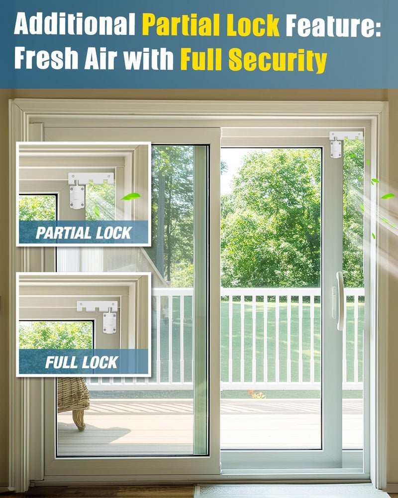WINONLY Sliding Door Lock Window Locks for Patio Sliding Glass Door Foot Locks for Front Door Security Bar Stoppers Top Horizontal Childproof Keyless Safety Lock from Inside Home Apartment Hotel Essentials - Image 4