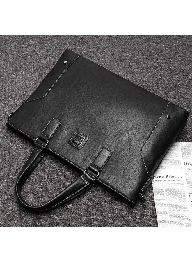 Cow Men's Business Briefcase, Large Capacity Handbag, Fashionable Casual Doent Bag, C-8881, Black, 14 Inches - Image 2