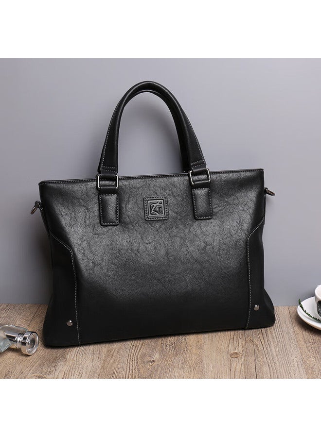 Cow Men's Business Briefcase, Large Capacity Handbag, Fashionable Casual Doent Bag, C-8881, Black, 14 Inches - Image 3