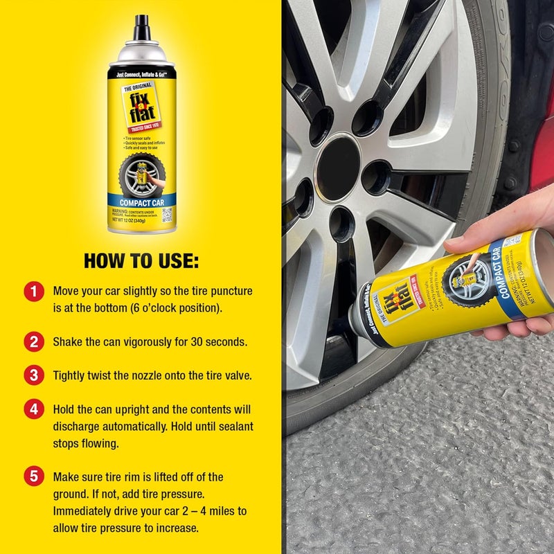 Fix A Flat S60410 Aerosol Emergency Flat Tire Repair and Inflator, for Compact Tires, Eco-Friendly Formula, Universal Fit for All Compact Cars, 12 oz. (Pack of 1) - Image 4