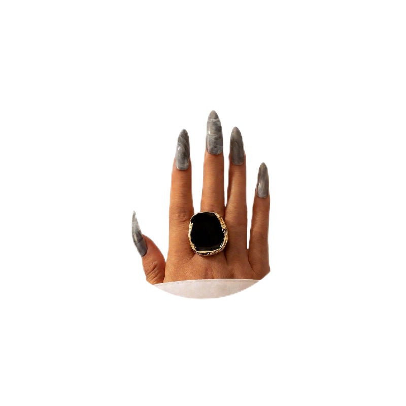 GIGB PBDK Vintage Statement Rings for Women,Chunky Gold Cocktail Rings,Big Black Enamel Drip Finger Ring,Fashion Geometric Punk Jewelry Accessories Gifts (Gold) - Image 1
