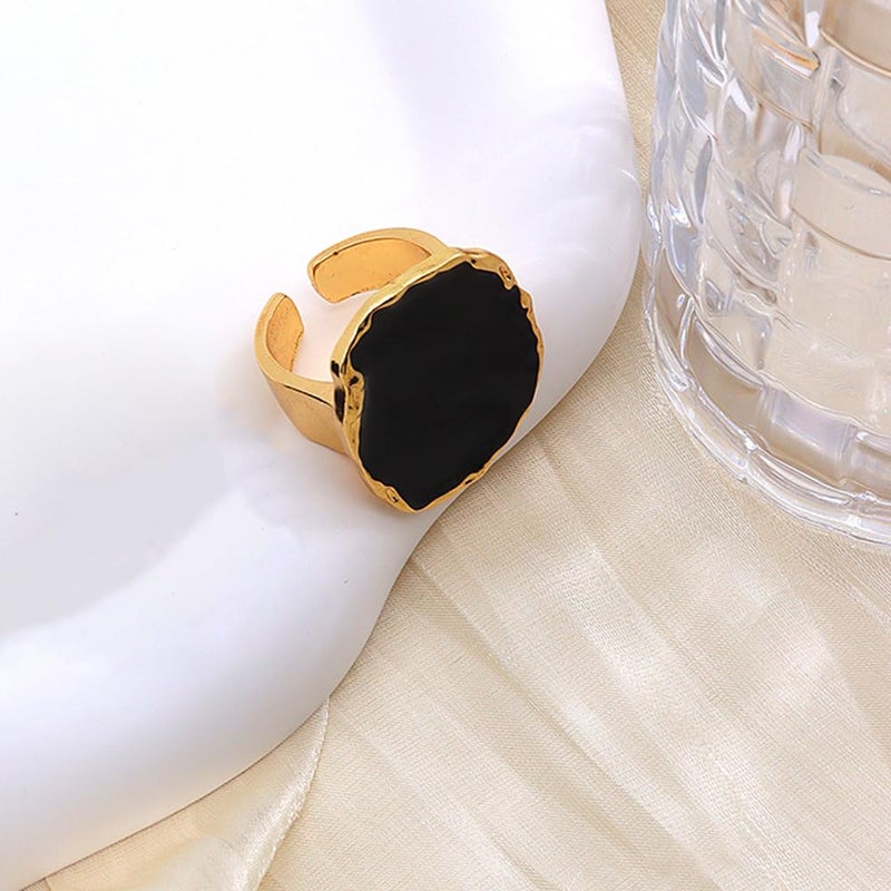 GIGB PBDK Vintage Statement Rings for Women,Chunky Gold Cocktail Rings,Big Black Enamel Drip Finger Ring,Fashion Geometric Punk Jewelry Accessories Gifts (Gold) - Image 4