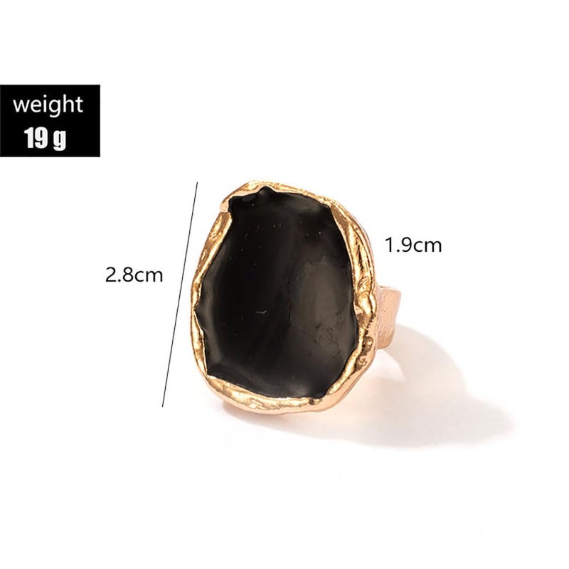 GIGB PBDK Vintage Statement Rings for Women,Chunky Gold Cocktail Rings,Big Black Enamel Drip Finger Ring,Fashion Geometric Punk Jewelry Accessories Gifts (Gold) - Image 3