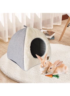 Kathson kathson Rabbit Bed Warm Hideout Bunny Cave Beds House Cozy Guinea Pig Hideouts with Foldable Winter Sleeping Nest for Small Animals Cats Hamsters Chinchillas Ferrets (Creamy White)  - Image 3