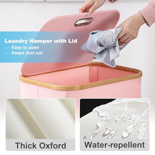 Vincona Laundry Basket with Wheels, Tall Dirty Clothes Hamper on Wheels, Rolling Laundry Hamper with lid for Dorm, Bedroom and Bathroom (Pink, 100L) - Image 3