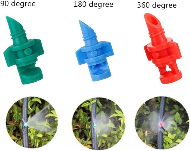 APPSTER 300 Pieces Water Spray Misting Nozzle Mini Sprinkler Sprayer Drip Irrigation for Plants Garden Lawn Irrigation System, 90 Degree, 180 Degree, 360 Degree, Plastic (300pcs Total | 100pcs Each) - Image 2