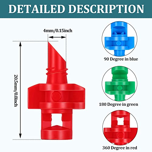 APPSTER 300 Pieces Water Spray Misting Nozzle Mini Sprinkler Sprayer Drip Irrigation for Plants Garden Lawn Irrigation System, 90 Degree, 180 Degree, 360 Degree, Plastic (300pcs Total | 100pcs Each) - Image 4